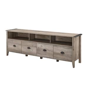 70 in. Grey Wash Wood Farmhouse TV Stand with 4-Drawers and Cord Management (Max tv size 80 in.)
