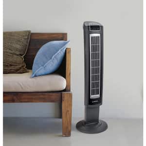42 in. 3 Speed Gray Oscillating Tower Fan with Nighttime Feature and Remote Control