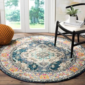 Monaco 5 ft. x 5 ft. Navy/Light Blue Round Border Area Rug