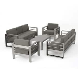 Cape Coral Sliver 5-Piece Aluminum Patio Conversation Set with Khaki Cushions