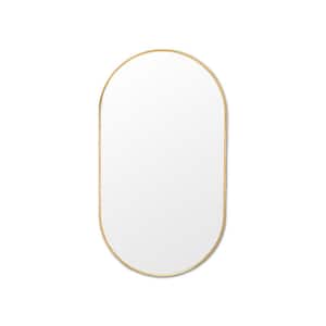 36 in. W x 18 in. H Large Oval Stainless Steel Framed Wall Bathroom Vanity Mirror in Gold