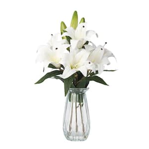 13.7 in. Pink Real Touch Artificial Lily Bouquet, Indoor Decor