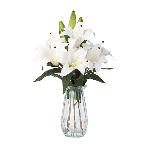 13.7 in. Pink Real Touch Artificial Lily Bouquet, Indoor Decor