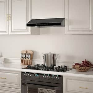 30 in. 900 CFM Ducted Under Cabinet Range Hood in Stainless Steel and Black Glass with Baffle Filters and LED Lights