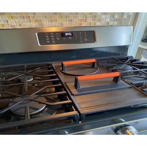 Cast Iron Burger Press Round and Rectangle with Stay-Cool Wood Handle and Non-Stick Surface for Perfect Grill Marks