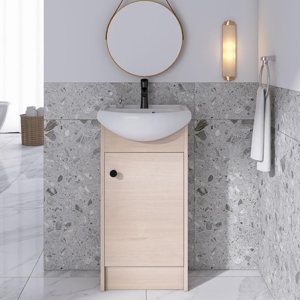 Unbranded 18 in. W x 14 in. D x 35 in. H Freestanding Single Sink Bath Vanity in Plain Light Oak with White Ceramic Top