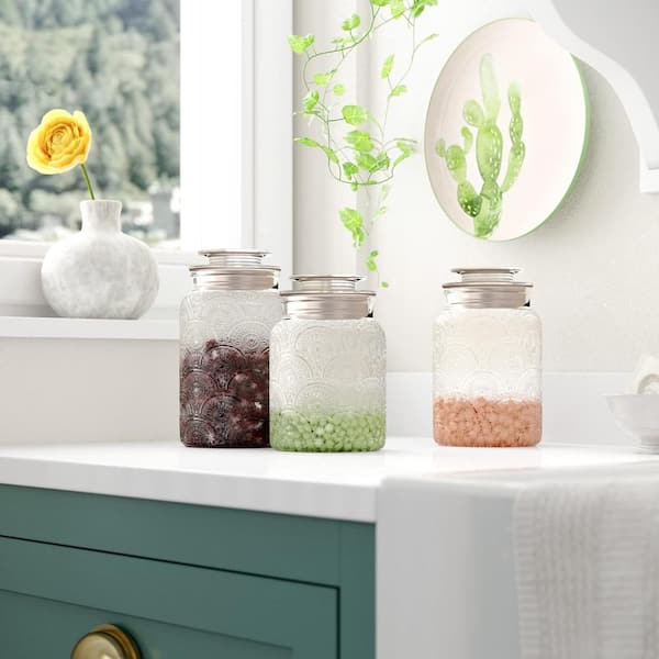 Adrinfly 4 Piece Vintage Clear Glass Canister Set with Airtight Lids for Kitchen Food Storage and Organization, Glass Material