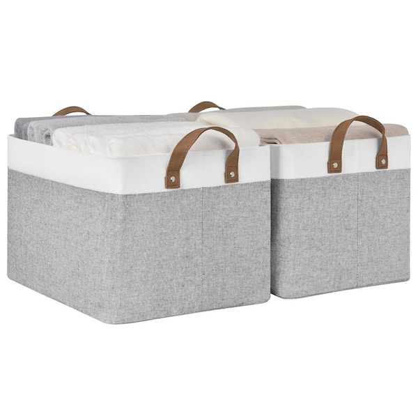 Unbranded Gray 16.5 in. x 10.3 in. Fabric Decorative Basket Set of 2 with Handles