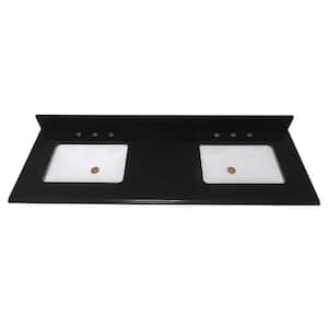 61 in. W x 22 in D Granite White Rectangular Double Sink Vanity Top in Black