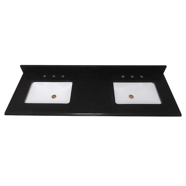 Home Decorators Collection 61 in. W x 22 in D Granite White Rectangular Double Sink Vanity Top in Black