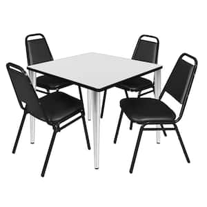 Trueno 42 in. Square White and Chrome Wood Breakroom Table and 4-Black Restaurant Stack Chairs (Seats-4)
