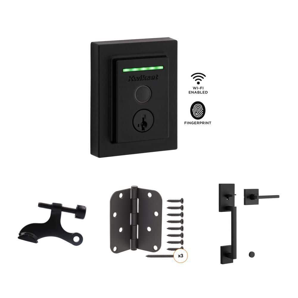 Kwikset San Clemente Matte Black Door Handleset with Halifax