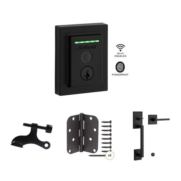 HALO Touch Smart Lock, SmartKey, Hinge Pin Stop, 4 in. Hinge (3-Pack), San Clemente Handleset