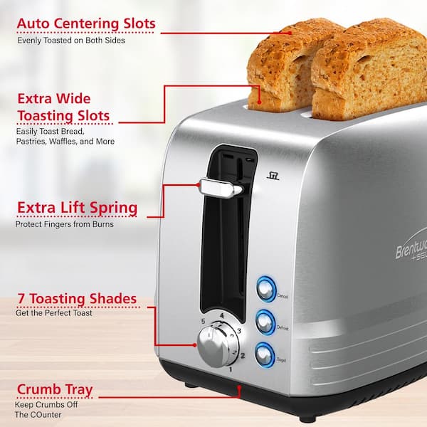 GE Stainless Steel Toaster | 2 Slice | Extra Wide Slots for Toasting  Bagels, Bre
