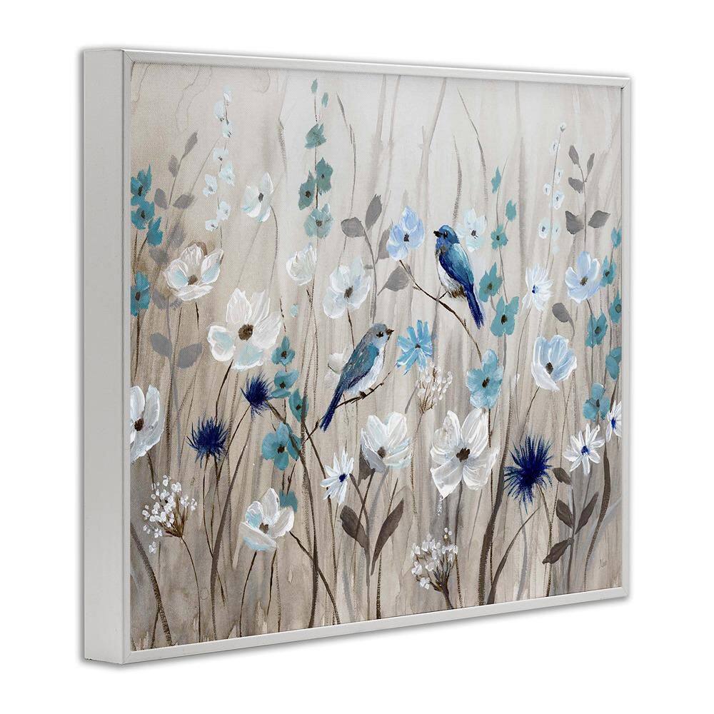 Birds Floral Meadow Blossoms by Nan 1-Piece White Framed Nature Giclee Art Print 14 in. x 11 in.