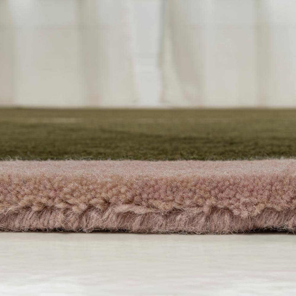 Whimsical Green and Pink Handwoven Wool Kids Area Rug, 6' x 9'