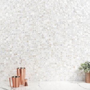 Luxe Core Square White 11.81 in. x 11.81 in. Mother of Pearl Peel and Stick Tile (0.96 Sq. Ft. / Sheet)
