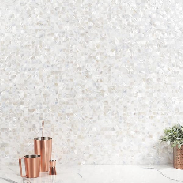 Luxe Core Square White 11.81 in. x 11.81 in. Mother of Pearl Peel and Stick Tile (0.96 Sq. Ft. / Sheet)
