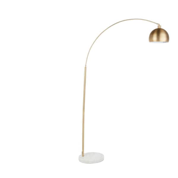 74 in. Brass Contemporary 1-Light Smart 1-Way (On/Off) Standard Floor Lamp for Living Room with Metal Dome Shade