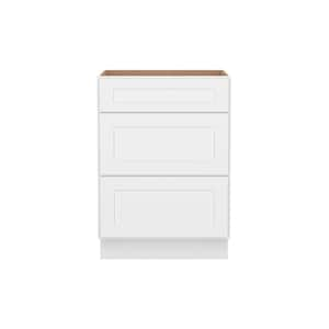 Easy-DIY 24 in. W x 24 in. D x 34.5 in. H Ready to Assemble Drawer Base Kitchen Cabinet in Shaker White with 3-Drawers