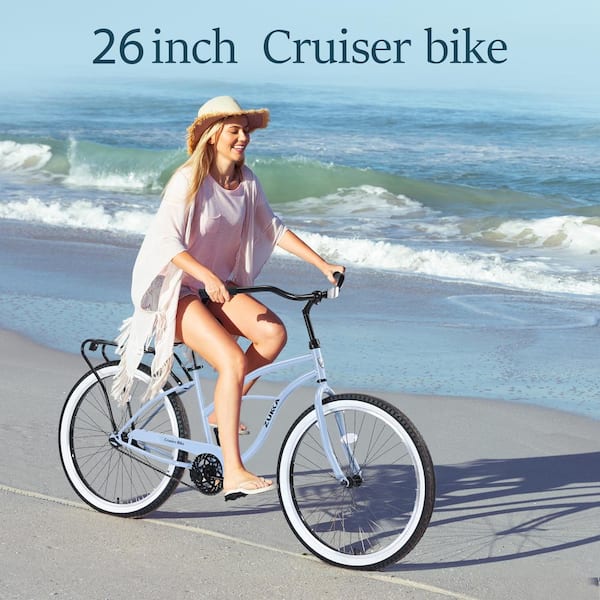 Cesicia 26 in. Blue Steel Single Speed Cruiser Bike with Wide Wheels