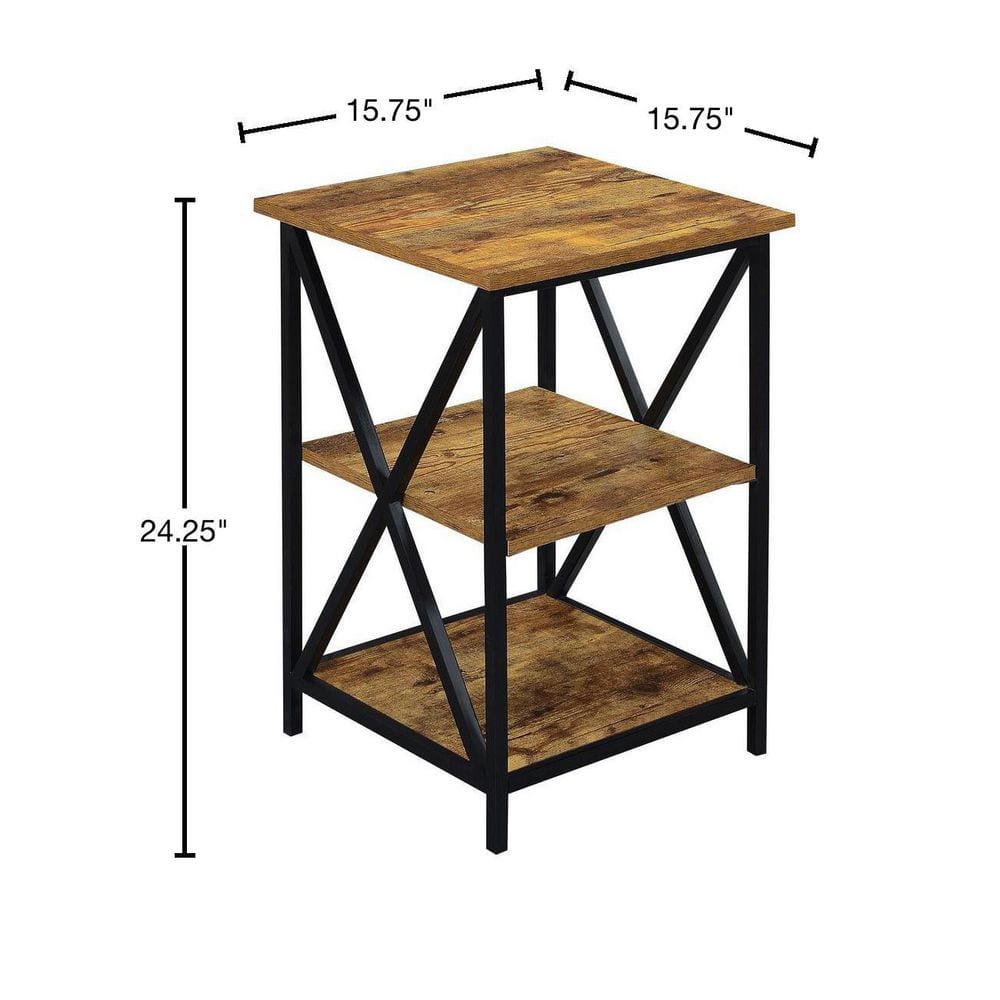 Tucson Rectangular 3-Tier Wood and Metal End Table