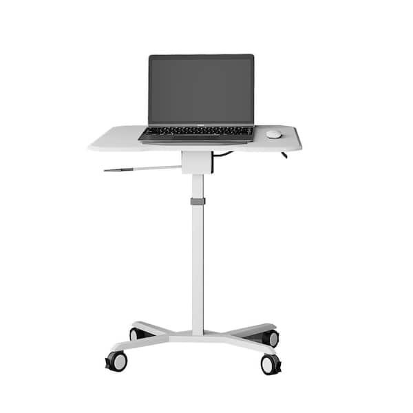 Techni Mobili Sit to Stand Mobile Laptop Computer Stand with Height Adjustable & Tiltable Tabletop White