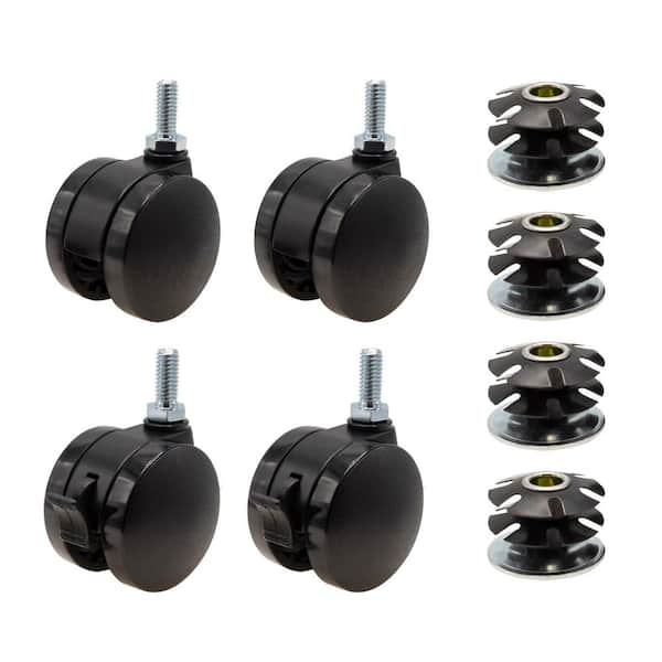 Outwater 2 in. Black Furniture Swivel Brake Caster 440 lbs. Load Rating for 1-1/2 in. Round, 16 up to 18 gauge tubing (4-Pack)