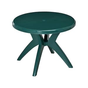 36.25 in. Patio PP Plastic Round Outdoor Bistro Dining Table with Umbrella Hole in Green