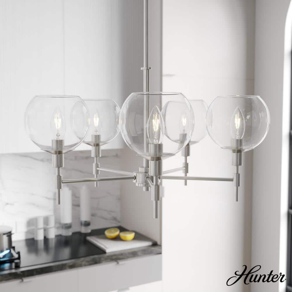 Elegant Brushed Nickel 24" Crystal Orb 5-Light Chandelier