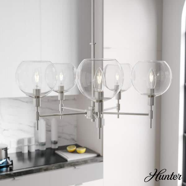 Hunter Xidane 5-Light Brushed Nickel Branched Chandelier With Clear Glass Shades