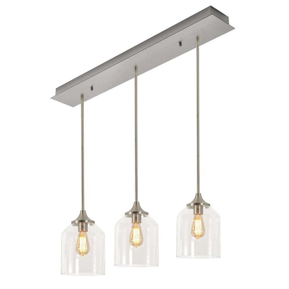 William 36" Satin Nickel Glass Linear Pendant Light