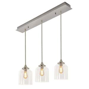 William 3-Light Satin Nickel Shaded Pendant Light with Clear Glass Shade
