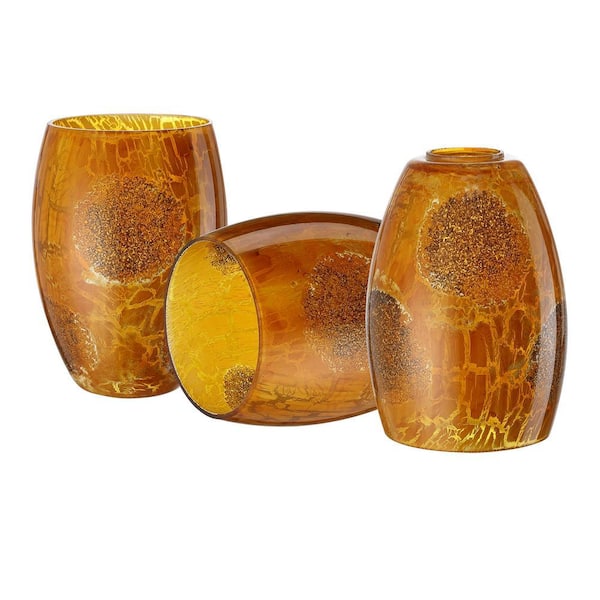 7 in. x 4.71 in. 3-Pack Yellow Stone Crackle Glass Drum Pendant Lamp Shade Replacement for Mini Pendant Light