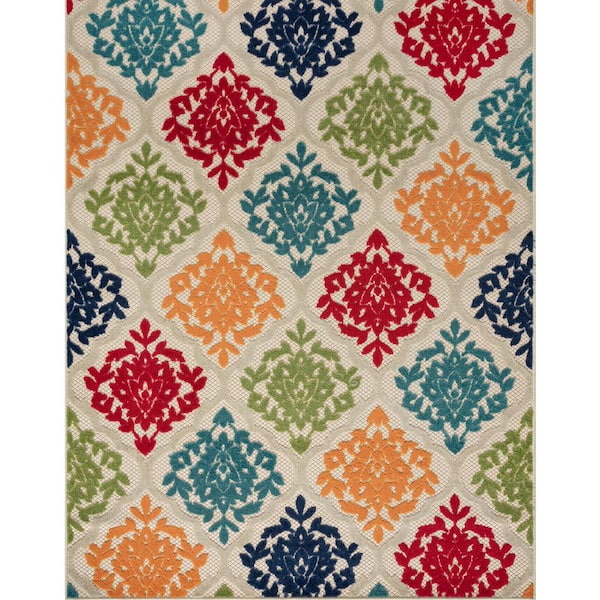 Tayse Rugs Oasis Medallion Multi-Color 9 ft. x 12 ft. Indoor/Outdoor Area Rug