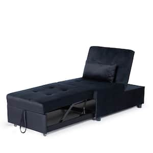 Black Foldable Velvet Upholstered Armless Chaise Lounge