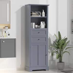 22.24 in. W x 11.81 in. D x 66.14 in. H Gray MDF Anti-Toppling Freestanding Bathroom Linen Cabinet with 2-Drawers
