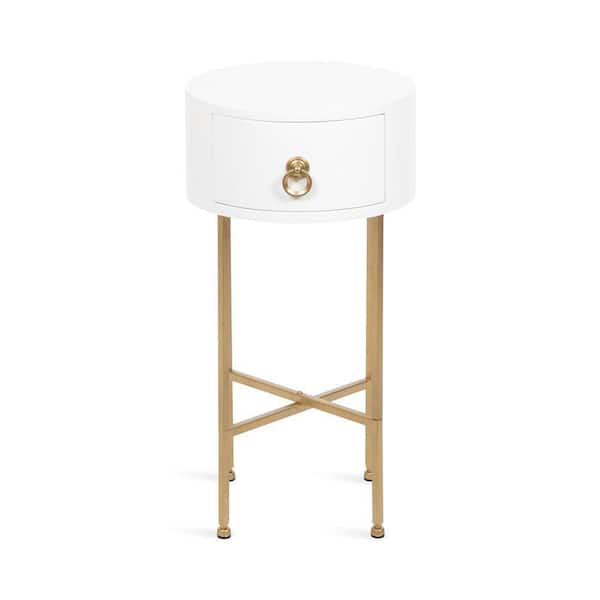 Decklyn 14 in. White Round MDF End Table
