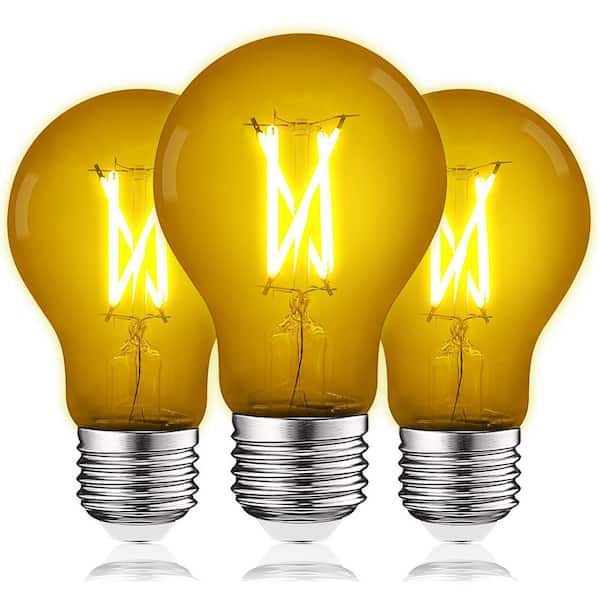 LUXRITE 60-Watt Equivalent A19 Edison LED Yellow Light Bulb 4.5-Watt Colored Glass Filament UL E26 Base Indoor Outdoor (3-Pack)