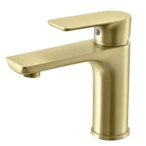 Single Handle Deck Mount Single Hole Bathroom Faucet in Burshed Gold