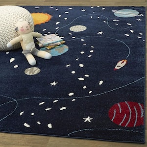 Space E x plorer Navy 7 ft. 10 in. x 10 ft. Novelty Area Rug