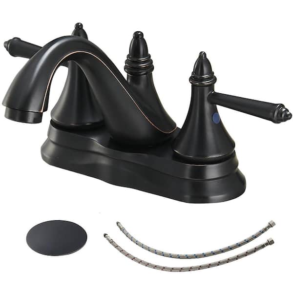 Staykiwi 4 in. Centerset Double Handle Bathroom Faucet with Pop-up Drain in Oil-Rubbed Bronze