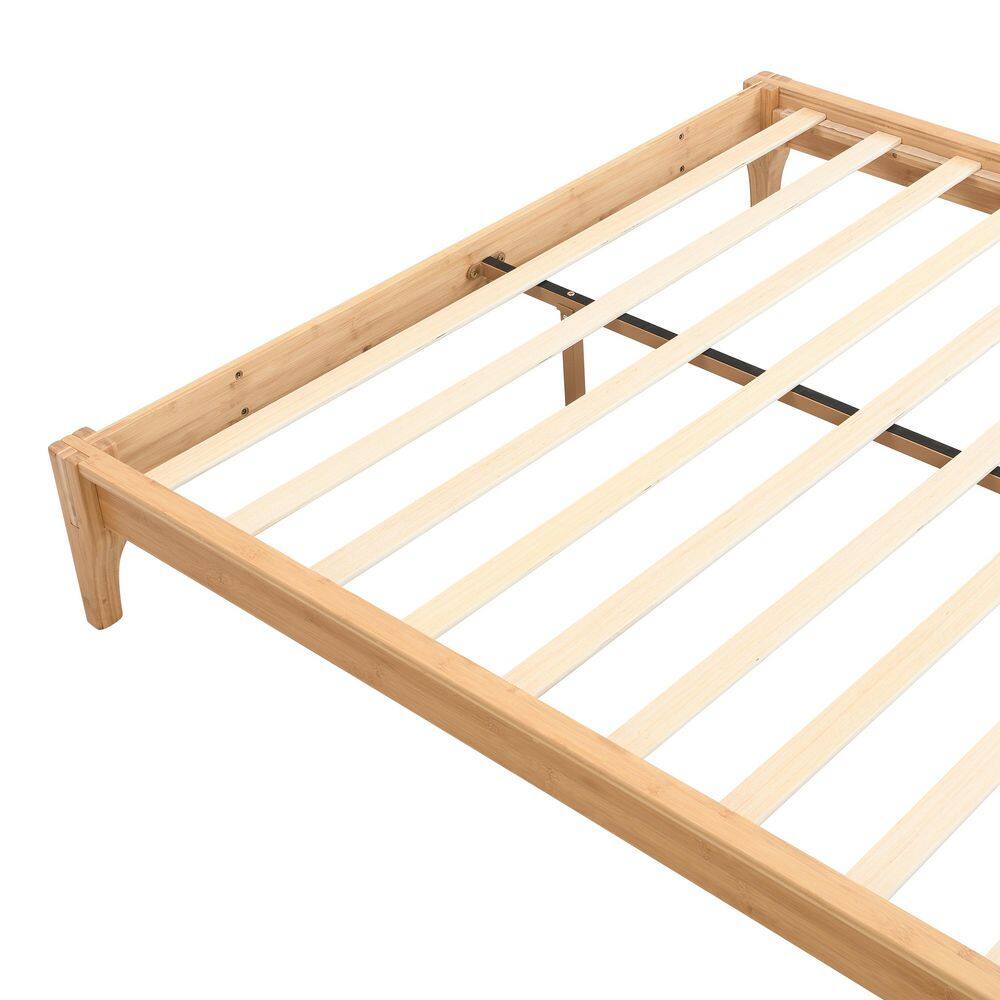 Brown 100% Solid Dry Bamboo Wood Frame Queen Size Platform Bed with Additional Center Support Slats and Legs - thumbnail 6