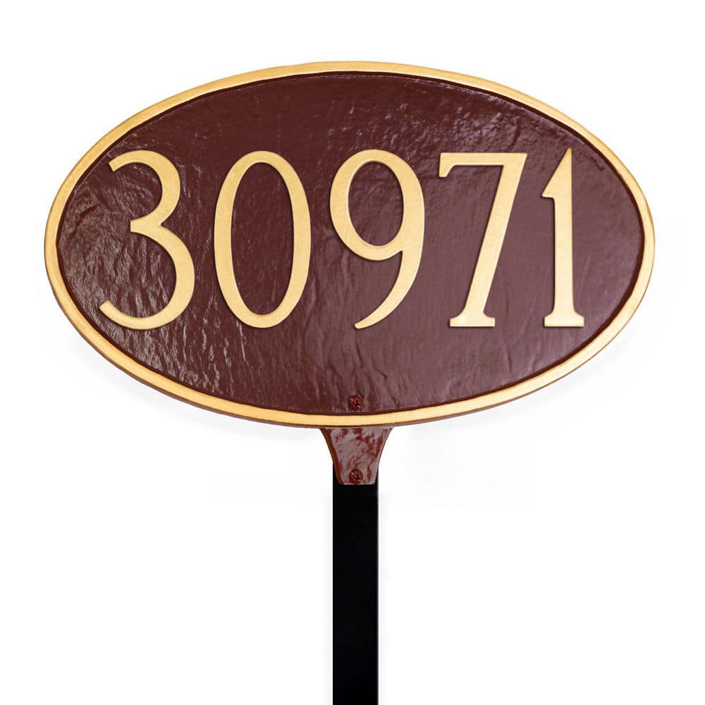 Classic Oval Small Address Sign Plaque with Lawn Stake - Brick Red/Gold price history on PriceWatchPro