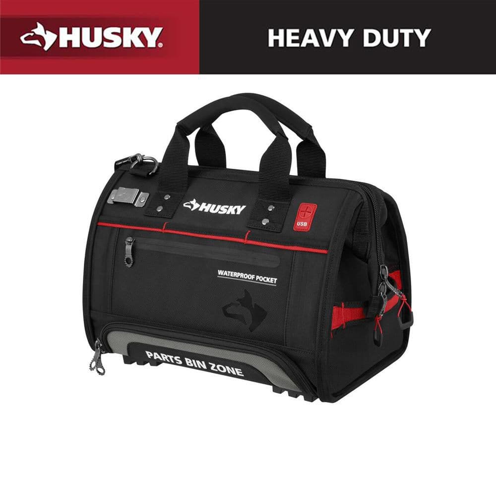 Husky 16 in. Large Mouth Tool Bag with Parts Bin Zone 526-248
