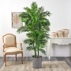 6 ft. Green Curvy Parlor Artificial Palm Tree in Handmade Black and White Natural Jute and Cotton Planter