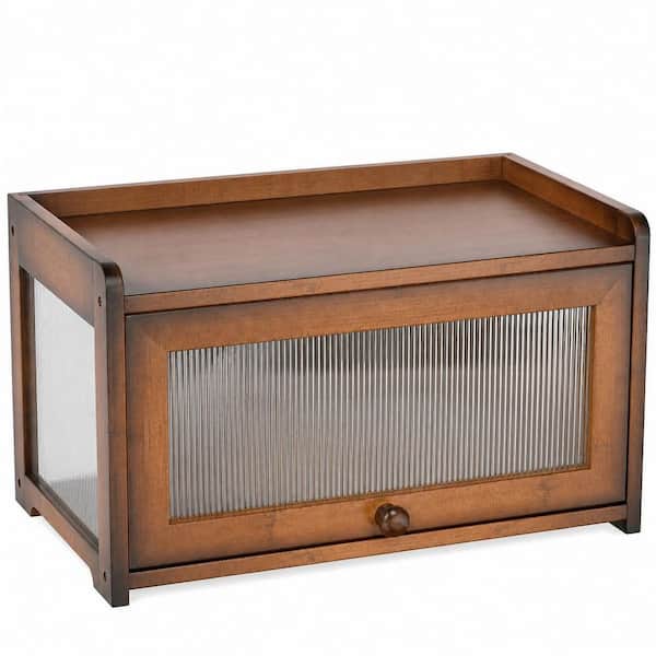Amber Bamboo and Acrylic Bread Box with Sliding Front Door for Kitchen Countertop Storage and Display