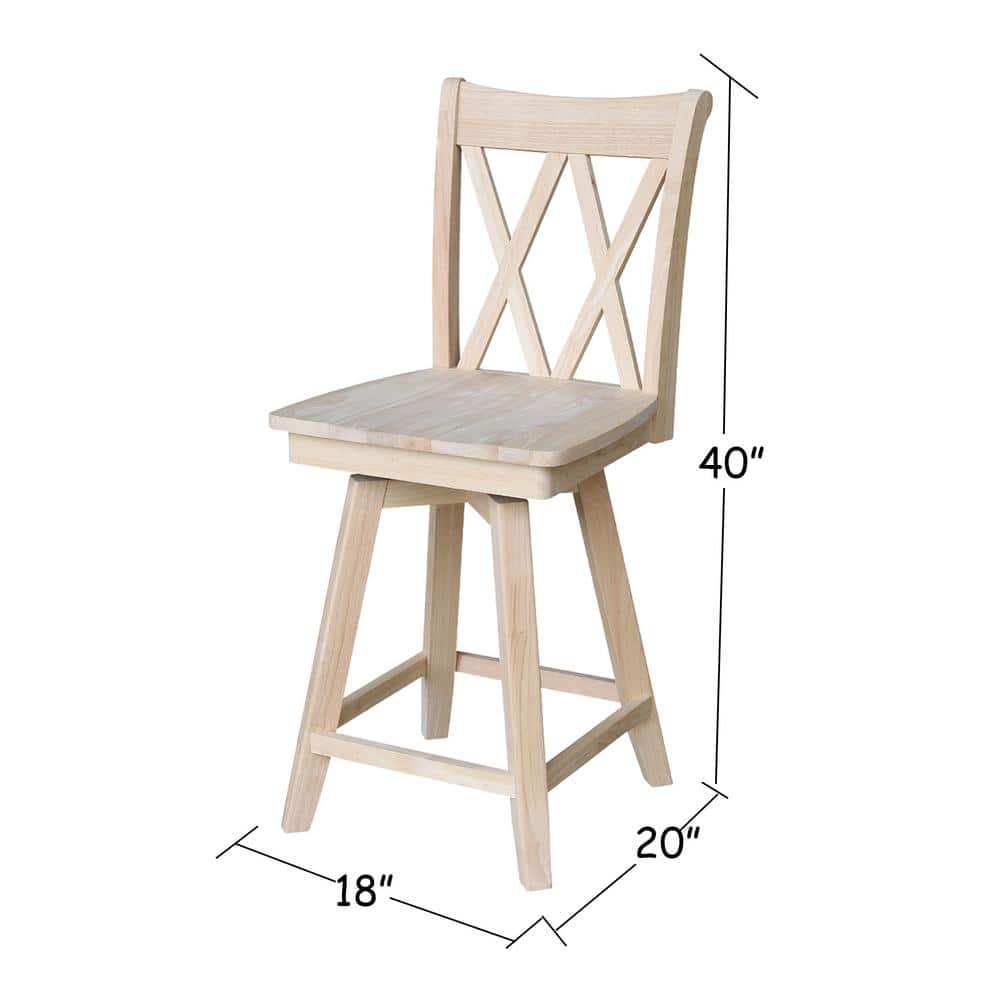 24" Unfinished Double X Back Swivel Wood Counter Stool
