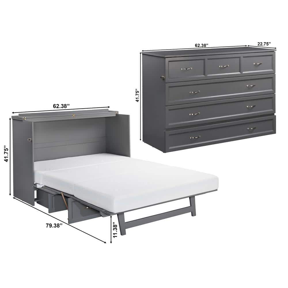 Deerfield Gray Farmhouse Queen Murphy Bed Chest with Charging Station