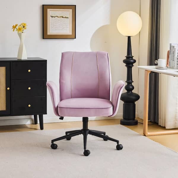Winado Velvet Fabric Swivel Height Adjustable Office Chair in Purple with Spread Arms